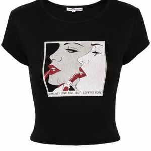 Reformation Black Crop Top with Graphic Design